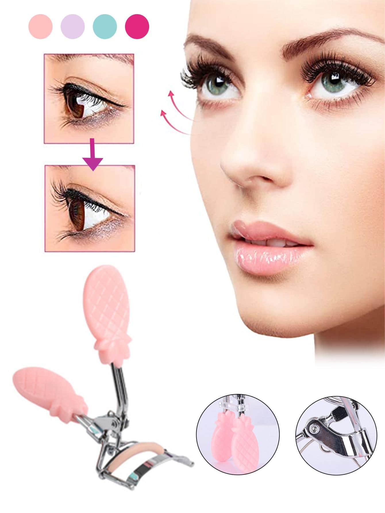 Rizador de pestañas en forma de piña Con Cepillo Separador - Rosa - Ver 1