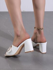 Women Buckle Decor Chunky Heeled Mule Sandals, Fashionable Summer Heeled Sandals