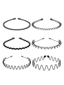 6pcs Men Wave Design Casual Headband, For Daily Gym - Black - View 2