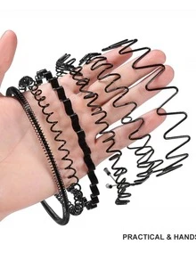 6pcs Men Wave Design Casual Headband, For Daily Gym - Black - View 4