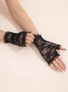 1 đôi găng tay hở ngón thanh lịch cho nữ họa tiết hoa cho bữa tiệc - màu đen - Xem 12