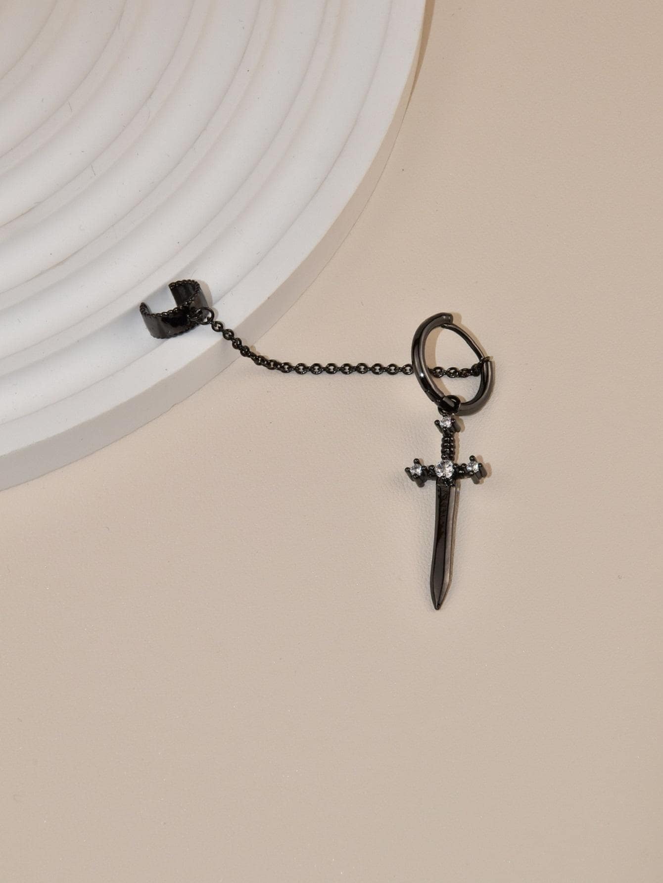 1 Đôi Tinh Tế Đính Đá Cubic Zirconia Trang Trí Thanh Kiếm Bông Tai Giọt Cho Nữ Trang Trí Hàng Ngày - màu đen - Xem 1