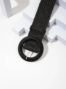 1 件女士圆形扣编织时尚腰带，适合日常装饰波西米亚风夏季、学校秋季、秋季、万圣节 - 黑色 - 查看 3