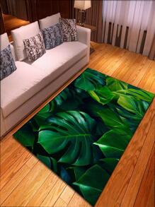 1pc Tropical Leaf Print Anti-slip Rug, Modern Polyester Floor Carpet For Living Room