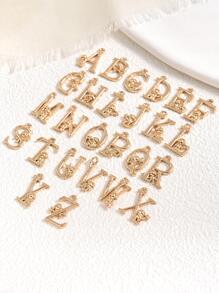 26入組/套創意方晶鋯石裝飾字母設計DIY吊墜適合女士DIY首飾製作 - 金黃色 - 查看 2