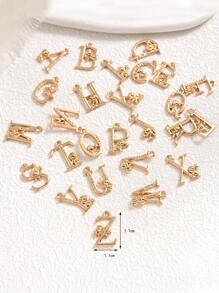 26入組/套創意方晶鋯石裝飾字母設計DIY吊墜適合女士DIY首飾製作 - 金黃色 - 查看 4