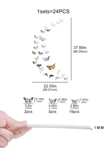 24入組/套PMMA壁鏡瓷磚，現代蝴蝶形家居鏡牆貼紙 - 銀色 - 查看 7