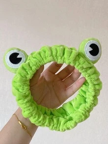 1 pieza Diadema de maquillaje facial con diseño rana de baño dibujos animados lindo poliéster para cuarto de baño - Verde - Ver 4