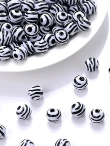 25pcs/set Creative Zebra Striped Pattern DIY Bead For Women For DIY Jewelry Making - Black and White - View 3