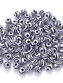 25pcs/set Creative Zebra Striped Pattern DIY Bead For Women For DIY Jewelry Making - Black and White - View 2