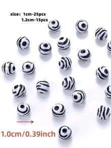 25pcs/set Creative Zebra Striped Pattern DIY Bead For Women For DIY Jewelry Making - Black and White - View 5