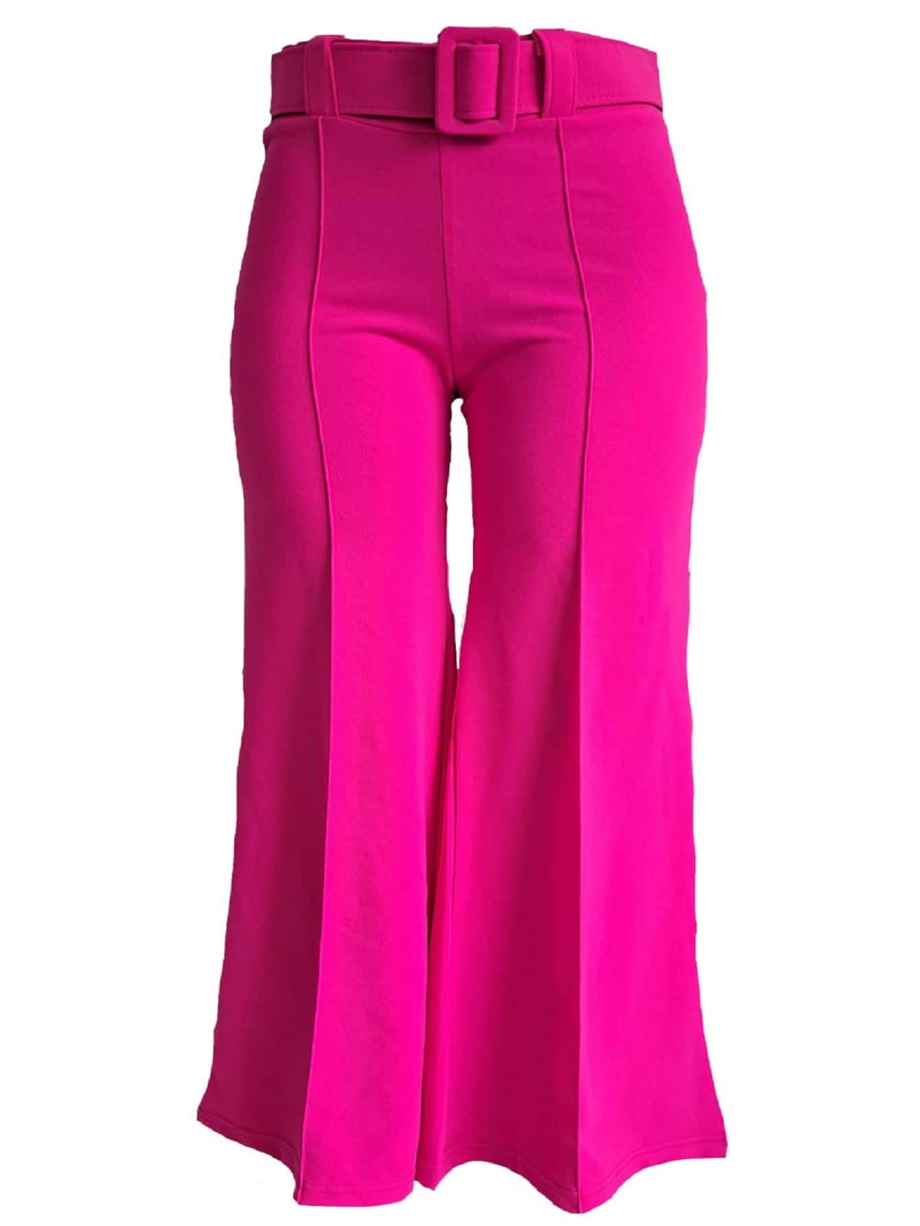 PANTALON DE VESTIR CAMPANA MODA FORMAL DAMA ELEGANTE MUJER SEXY ACAMPANADO TALLE ALTO - Rosa Fucsia - Ver 1
