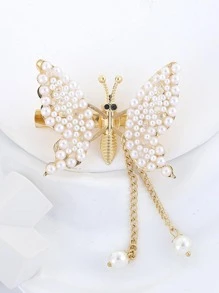 1入組女士珍珠蝴蝶裝飾優雅鴨嘴夾適用於頭髮裝飾用品 - 白色 - 查看 6