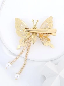 1入組女士珍珠蝴蝶裝飾優雅鴨嘴夾適用於頭髮裝飾用品 - 白色 - 查看 4