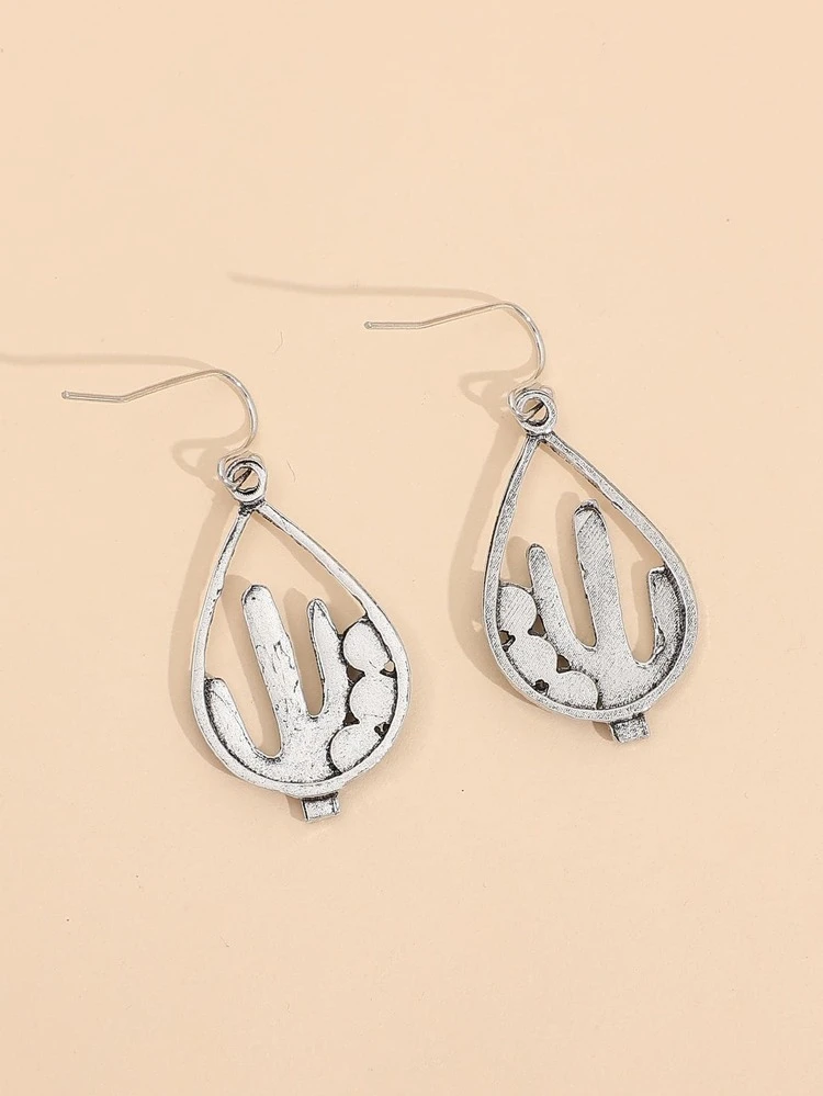 Pendientes largos con diseño de turquesa cactus - Plateado - Añade 3