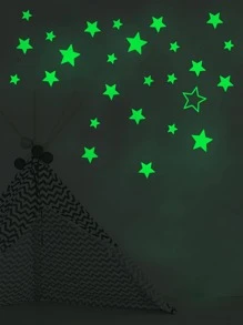 1入組PVC牆現代星星圖案夜光牆貼 - 綠色 - 查看 1