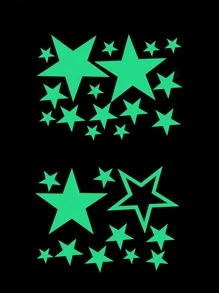 1入組PVC牆現代星星圖案夜光牆貼 - 綠色 - 查看 2