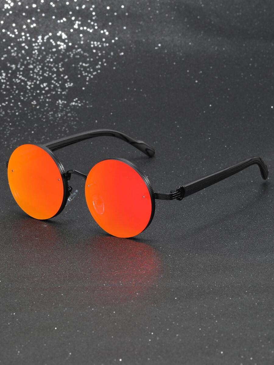 1 Cặp Kính thời trang nam tròn kim loại vân gỗ giả phong cách Halloween phong cách đường phố và phù hợp với áo len áo khoác áo nỉ quần da và quần túi hộp cho kỳ nghỉ hè trên bãi biển, ngoài trời, du lịch