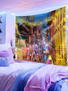 1入組建築物圖案掛毯 - 彩色 - 查看 2