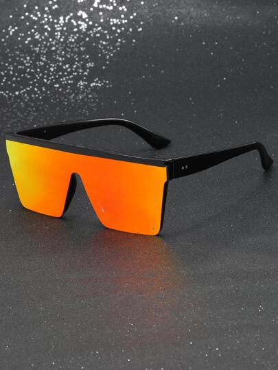 1pair Men's Acrylic Geometric One-Piece Flat Top Fashion Glasses Beach Accessories Glasses Shades For Summer Beach Vacation,Outdoor,Travel