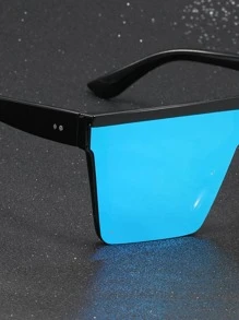 一副男士亚克力几何一体式平顶时尚眼镜，沙滩配饰，打造街头风造型，搭配毛衣、夹克、卫衣、连帽衫、皮裤和工装裤，适合夏季海滩度假、户外活动和旅行。 - 藍色 - 查看 3