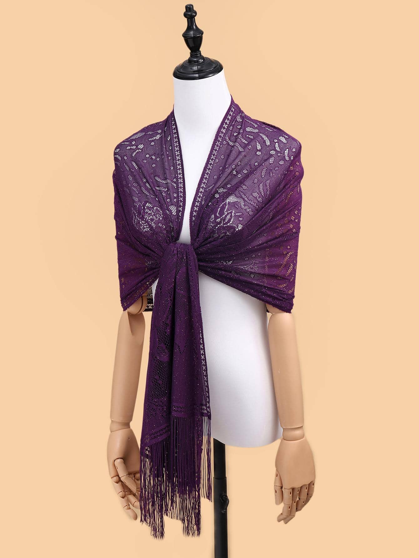 Hollow Out Fringe Hem Scarf - Purple - View 1