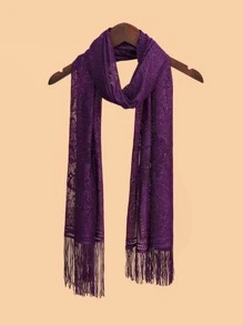 Hollow Out Fringe Hem Scarf - Purple - View 2
