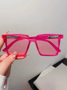 1 Pair Square Acrylic Women Fashion Glasses For Summer Beach Vacation,Outdoor,Travel - Màu Hồng Tươi - Xem 3
