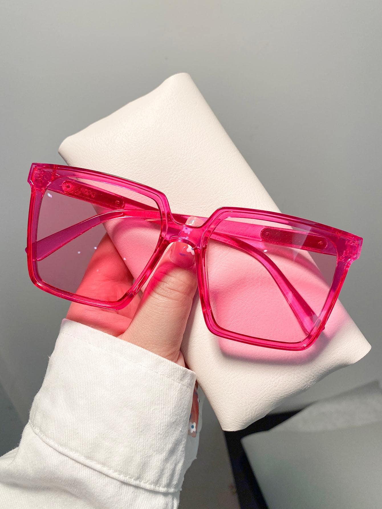 1 Pair Square Acrylic Women Fashion Glasses For Summer Beach Vacation,Outdoor,Travel - Màu Hồng Tươi - Xem 1