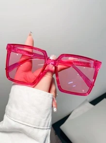 1 Pair Square Acrylic Women Fashion Glasses For Summer Beach Vacation,Outdoor,Travel - Màu Hồng Tươi - Xem 2