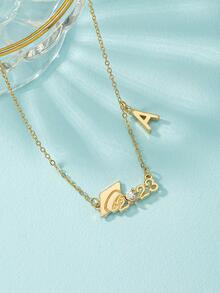 Birthday Year Number & Letter Decor Necklace - Yellow Gold - View 4