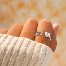 Anillo abierto zirconia cúbica con diseño de mariposa y corazón plata esterlina - J - Ver 3