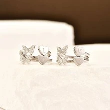 Anillo abierto zirconia cúbica con diseño de mariposa y corazón plata esterlina - J - Ver 5