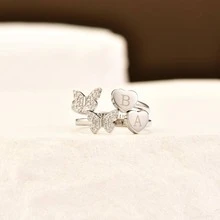 Anillo abierto zirconia cúbica con diseño de mariposa y corazón plata esterlina - J - Ver 6