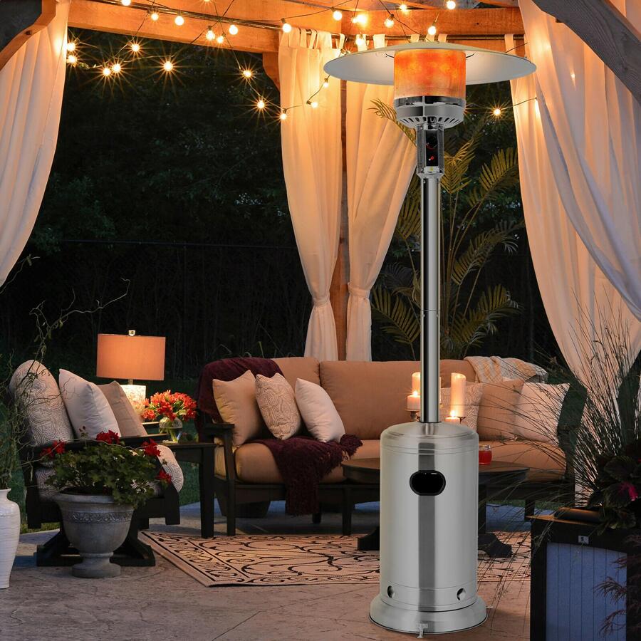 Costway 48000 BTU Stainless Steel Propane Patio Standing LP Gas Heater W/ Wheels - Grey - View 1
