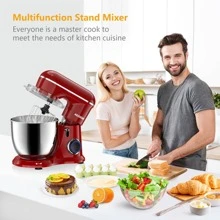Multi-Functional Stand Mixer -10 Speeds With Pulse, 5.8QT Stainless Steel Bowl, 3 Attachments - Dough Hook, Whisk, And Beater For Versatile Baking And Cooking - 紅色 - 查看 2