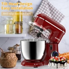 Multi-Functional Stand Mixer -10 Speeds With Pulse, 5.8QT Stainless Steel Bowl, 3 Attachments - Dough Hook, Whisk, And Beater For Versatile Baking And Cooking - 紅色 - 查看 4