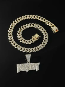 Nam Thời Trang Punk Đá Chữ Cái Mặt Dây Chuyền Vòng Cổ Trang Trí Hàng Ngày Cho Vẻ Ngoài Phong Cách - Vàng - Xem 2