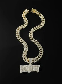 Nam Thời Trang Punk Đá Chữ Cái Mặt Dây Chuyền Vòng Cổ Trang Trí Hàng Ngày Cho Vẻ Ngoài Phong Cách - Vàng - Xem 1