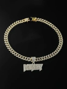 Nam Thời Trang Punk Đá Chữ Cái Mặt Dây Chuyền Vòng Cổ Trang Trí Hàng Ngày Cho Vẻ Ngoài Phong Cách - Vàng - Xem 3