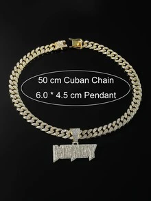 Nam Thời Trang Punk Đá Chữ Cái Mặt Dây Chuyền Vòng Cổ Trang Trí Hàng Ngày Cho Vẻ Ngoài Phong Cách - Vàng - Xem 4