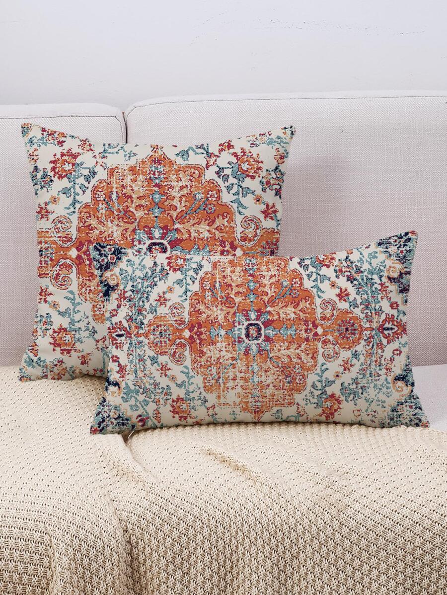 1pc Scroll Print Cushion Cover Without Filler, Boho Fabric Decorative Throw Pillow Case For Living Room, Home Decor - Multicolor - View 1