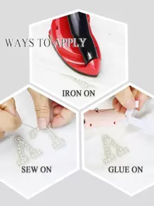 2入組閃亮鑽石和優雅珍珠貼布,a-z縫製裝飾性26字母貼布,閃粉字母鑲嵌鑽石珍珠英文字母,diy手工藝品供應品 - 白色 - 查看 5