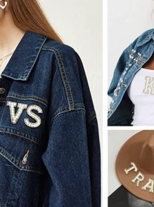 2入組閃亮鑽石和優雅珍珠貼布,a-z縫製裝飾性26字母貼布,閃粉字母鑲嵌鑽石珍珠英文字母,diy手工藝品供應品 - 白色 - 查看 6