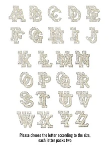 2入組閃亮鑽石和優雅珍珠貼布,a-z縫製裝飾性26字母貼布,閃粉字母鑲嵌鑽石珍珠英文字母,diy手工藝品供應品 - 白色 - 查看 2