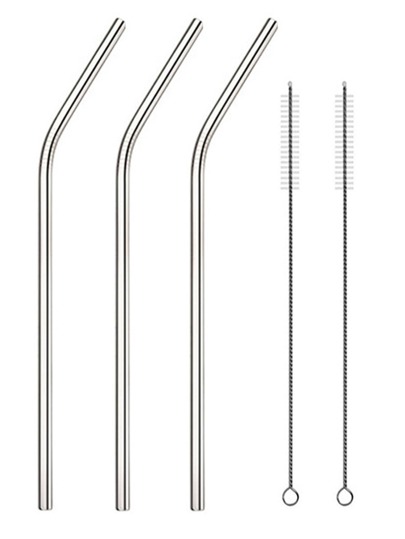 1pc Stainless Steel Straw & 1pc Cleaning Brush, Portable Drink Straw Set For Home