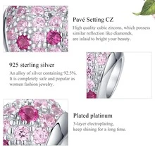 WOSTU 1入組925純銀粉色方晶鋯石愛心掛飾適用於原始銀蛇手環女士浪漫首飾配件