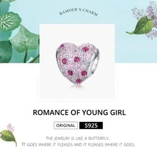 WOSTU 1入組925純銀粉色方晶鋯石愛心掛飾適用於原始銀蛇手環女士浪漫首飾配件