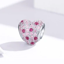 WOSTU 1入組925純銀粉色方晶鋯石愛心掛飾適用於原始銀蛇手環女士浪漫首飾配件