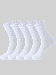 5雙女性素色休閒中筒襪 - 白色 - 查看 1